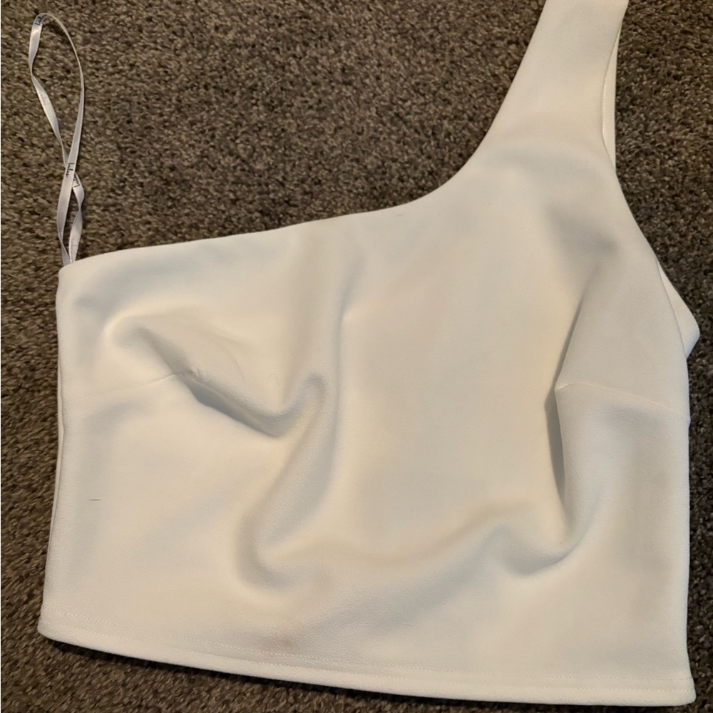 Lulu's White One-Shoulder Crop Top